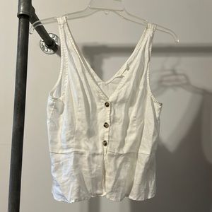 H&M White Linen Button-Up Tank Top in Size S